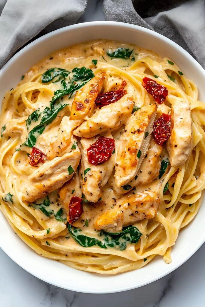creamy garlic chicken pasta recipe with parmesan sauce